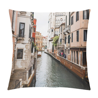 Personality  Canal And Ancient Buildings With Plants In Venice, Italy  Pillow Covers