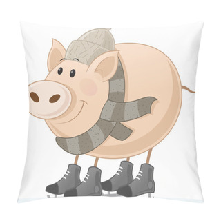 Personality  Vector Image Of A Pig Skating On Ice. Pillow Covers
