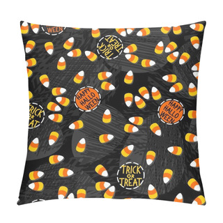 Personality  Halloween Candy White Yellow Orange Sweets With Halloween Badges Autumn Holiday Colorful Messy Seamless Pattern On Dark Background Pillow Covers