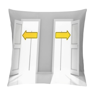 Personality  Two Doors With Directional Road Signs And Copyspace Pillow Covers