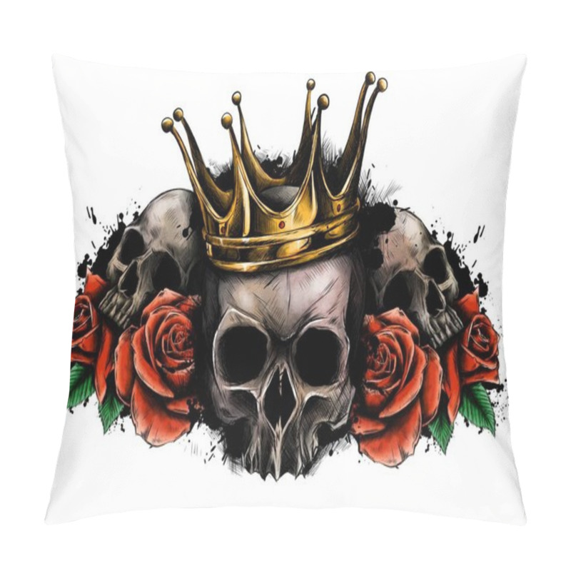Personality  Skulls With Roses On White Background Pillow Covers