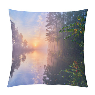Personality  Sunrise And Fog Over Calm Lake. High Quality Photo Pillow Covers