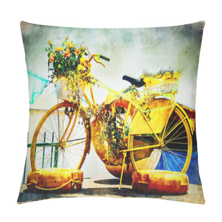 Personality  Retro Postcards - Floral Bike, Artwork In Painting Style Pillow Covers