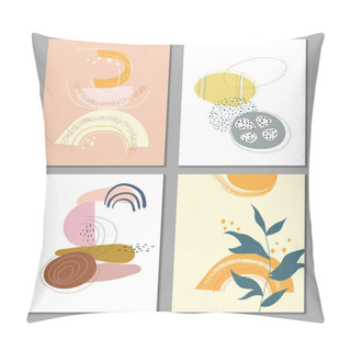 Personality  Collection Of Contemporary Art Posters In Pastel Colors. Abstract Cut Geometric Elements And Strokes, Leaves And Dots. Deisgn For Social Media, Postcards, Print.Trendy Summer, Autumn Vector Illustration Pillow Covers