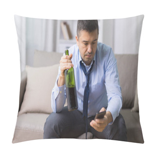 Personality  Man With Smartphone And Bottle Of Alcohol At Home Pillow Covers