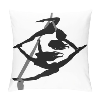 Personality  Two Girls Gymnasts On Aerial Silks. Simple Vector Monochrome Illustration Pillow Covers