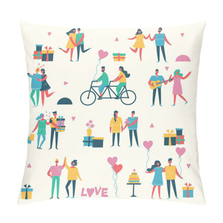 Personality  Set Of Colorful Cartoon Couples In Flat Style On Light Background Pillow Covers