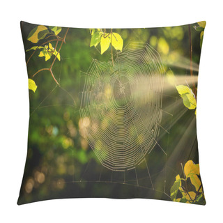 Personality  Spiderweb At Sunrise Light In The Forest Pillow Covers