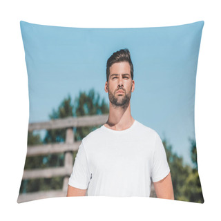 Personality  Selective Focus Of Confident Soldier In White Shirt On Range Pillow Covers