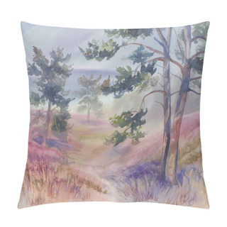 Personality  Pine Trees In The Summer Meadow Watercolor Background Pillow Covers