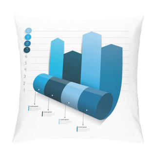 Personality  Blue Column Arrow Rolling 3D Chart, Graph. Info Graphics Element. Pillow Covers