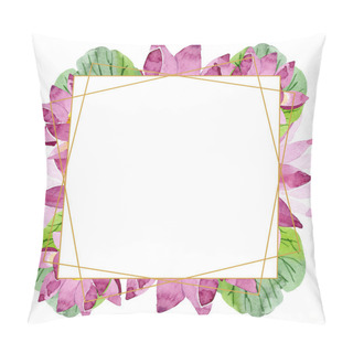 Personality  Beautiful Purple Lotus Flowers Isolated On White. Watercolor Background Illustration. Watercolour Drawing Fashion Aquarelle. Frame Border Ornament Crystal. Pillow Covers