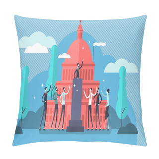 Personality  Government Vector Illustration. Flat Tiny Political Speech Persons Concept. Pillow Covers