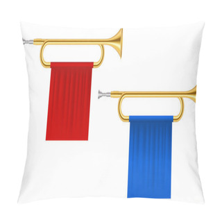 Personality  Golden Horn Trumpets Vector Illustration Isolated On White Pillow Covers