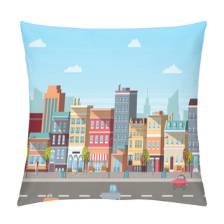 Personality  Panoramic View Of City, Car And Pedestrian Vector Pillow Covers