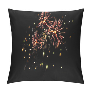 Personality  Traditional Orange Fireworks In Dark Night Sky, Isolated On Black Pillow Covers