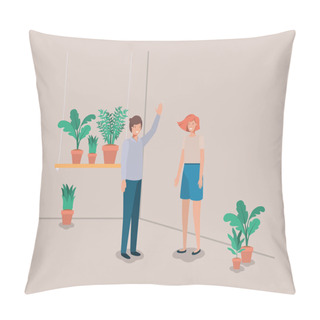 Personality  Couple With Houseplants In Shelf Pillow Covers