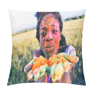 Personality  Woman Blowing Colorful Powder Pillow Covers
