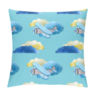 Personality  Seamless Watercolor Pattern. Plane And Clouds Pillow Covers
