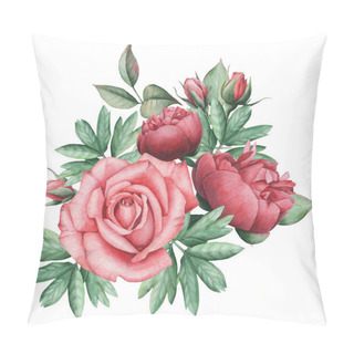 Personality  Hand Painted Watercolor Charming Combination Of Flowers And Leaves, Isolated On White Background Pillow Covers