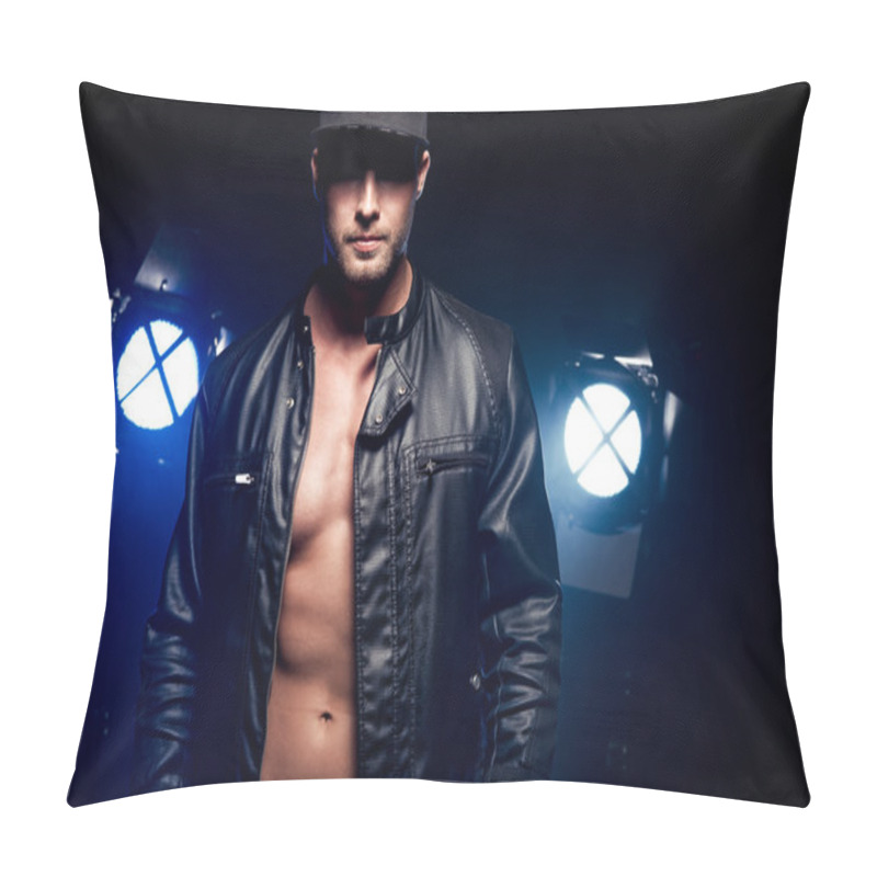 Personality  Sexy Man On Dark Background Pillow Covers