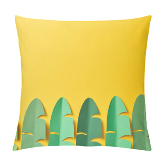 Personality  Top View Of Paper Cut Exotic Green Palm Leaves On Yellow Background With Copy Space Pillow Covers