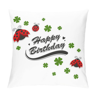 Personality  Vector Happy Birthday Greeting Card With Ladybugs Pillow Covers