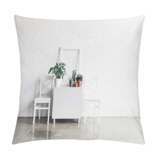 Personality  House Decor In Front Of White Brick Wall, Mockup Concept Pillow Covers