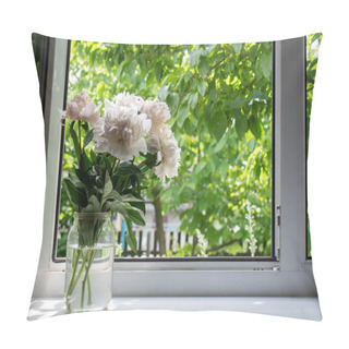 Personality  Flowers In A Vase On A Windowsill.  Pillow Covers