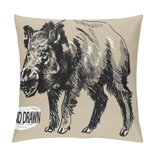 Personality  Wild European Boar. Hunting Trophy. Drawing By Hand In Vintage Style. Pillow Covers