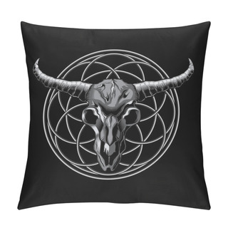 Personality  Skull Bull Head Artistic On Circle Ornament Vector Illustration Pillow Covers