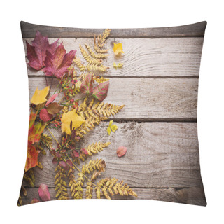 Personality  Autumn Leaves On Wooden Background Pillow Covers
