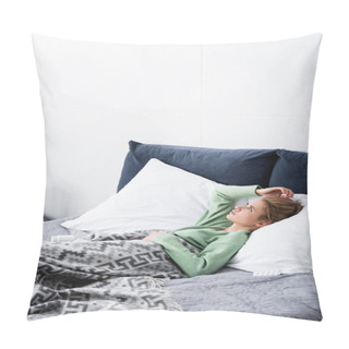 Personality  Tired Woman Lying In Bed In The Morning  Pillow Covers