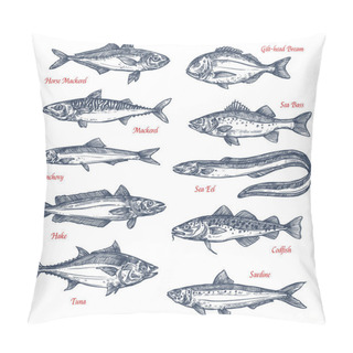 Personality  Vector Sketch Icons Of Sea And Ocean Fish Pillow Covers