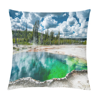Personality  Basin Of Colorful Hot Water And Sulfur Emanation In The Area Of West Thumb Geyser Basin, Yellowstone National Park Pillow Covers
