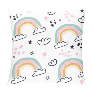 Personality  Kids Hand Drawn Seamless Pattern With Rainbows Pillow Covers