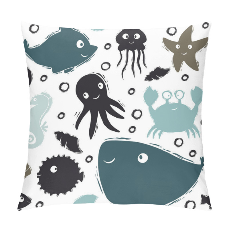 Personality  Sea baby cute seamless pattern. Sweet dolphin, jellyfish, starfish, seahorse, octopus, crab, fugue fish, whale print pillow covers