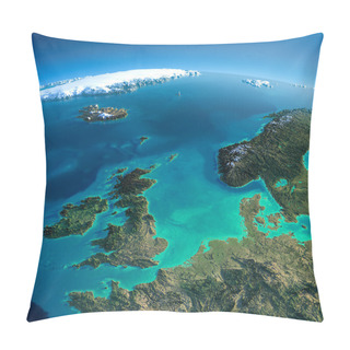 Personality  Detailed Earth. United Kingdom And The North Sea Pillow Covers