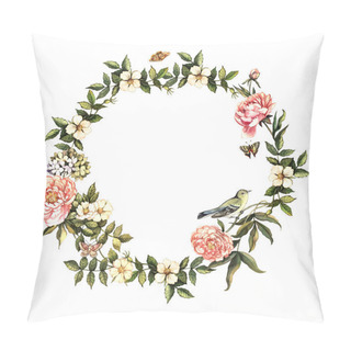 Personality  Vintage Watercolor Wreath With Flowers And Birds Pillow Covers