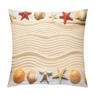 Personality  Starfish And Shell On Wooden Planks And Beach Sand Pillow Covers
