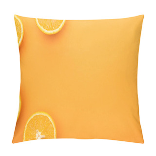 Personality  Top View Of Ripe Juicy Orange Slices On Colorful Background With Copy Space Pillow Covers