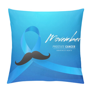Personality  Prostate Cancer Ribbon With Mustache On Blue Background For Move Pillow Covers