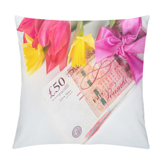 Personality  A Pile Of Banknotes Related Ribbon On Gift. Pillow Covers