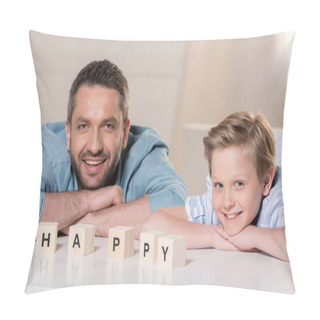 Personality  Father With Son At Table  Pillow Covers