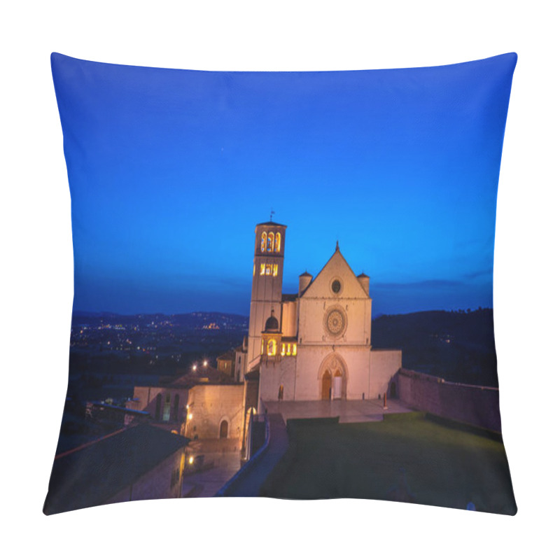 Personality  The Saint Francis Basilica In Assisi, Umbria, Italy, At Night After The Sunset Pillow Covers