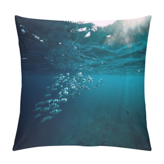 Personality  Underwater Ocean With Tuna School Fishes And Sun Rays Pillow Covers