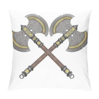 Personality  Fantasy Iron Ax On An Isolated White Background. 3d Illustration Pillow Covers