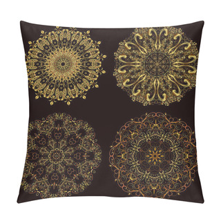 Personality  Set Of Mandala Elements Gold Damask Pattern. Pillow Covers