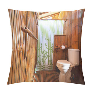 Personality  Bathroom Bamboo With Masonry Shower Cubicle And Bathtub Pillow Covers