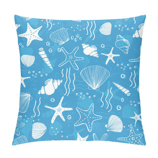 Personality  Fresh Creative Abstract Marine Seamless Pattern. Sea Life Background With Corals, Sea Star, Shells And Bubbles. Hand Drawn Vector Illustration For Textile And Other Print Pillow Covers